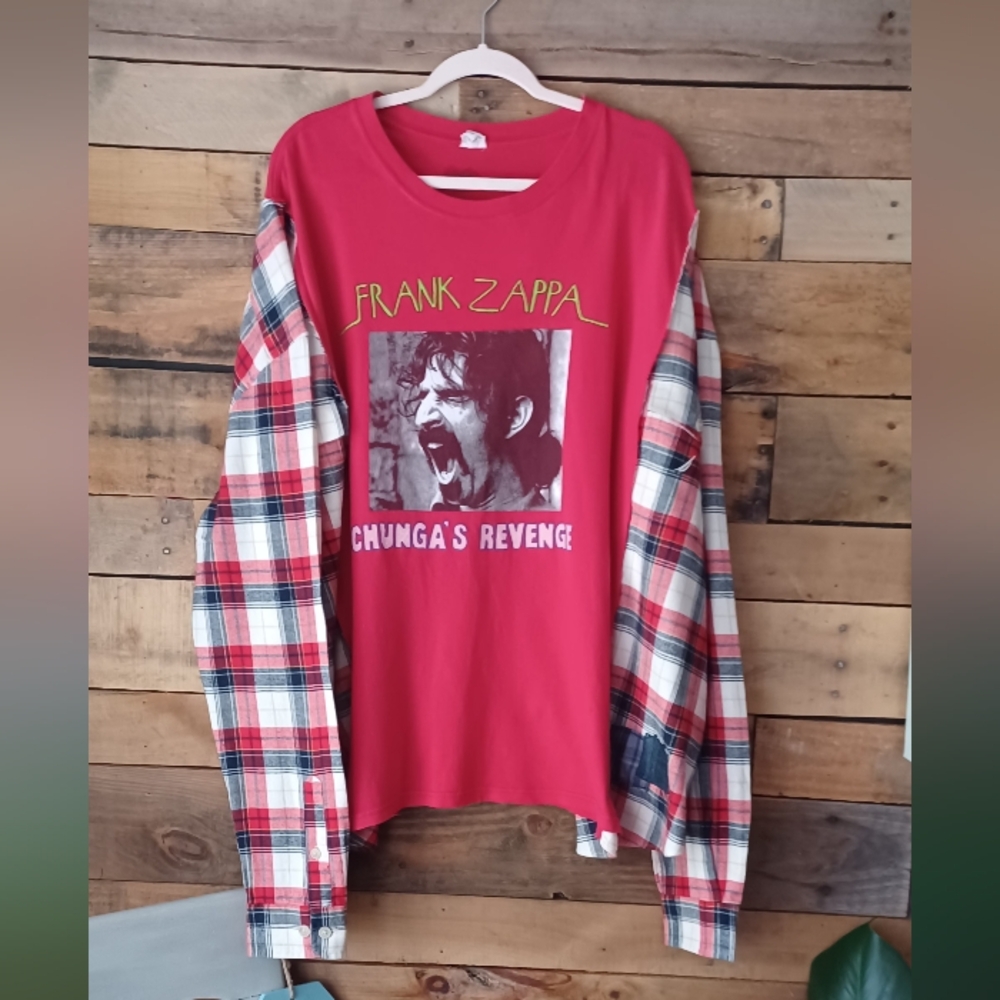 Upcycled Frank Zappa Vintage Red Graphic Long Sleeve Shirt